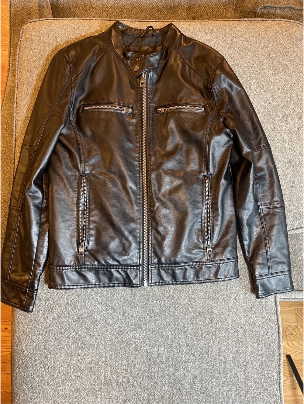 Men’s Vintage Guess Black Faux Leather Jacket Coat Size S